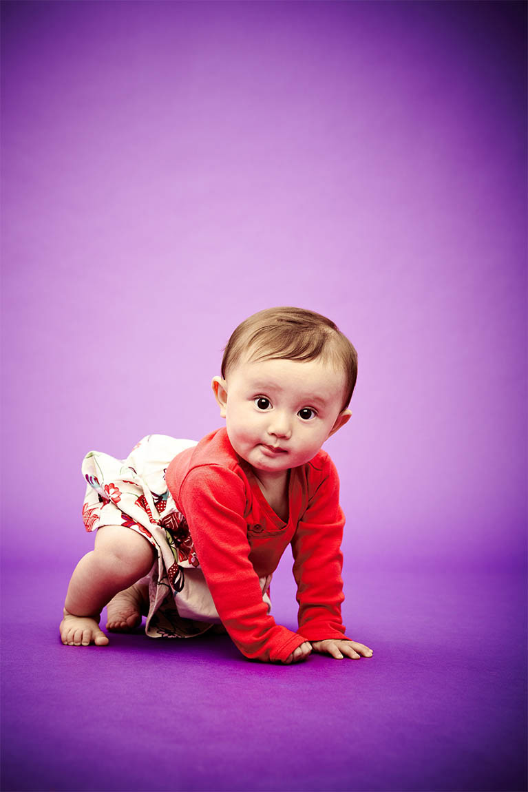 Studio portrait of curious baby